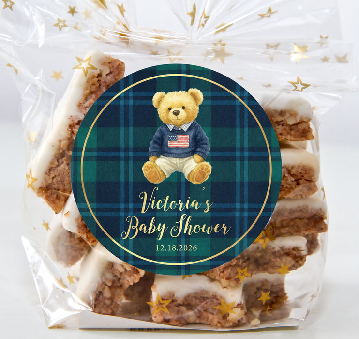 Plaid Bear Baby Shower Label Stickers