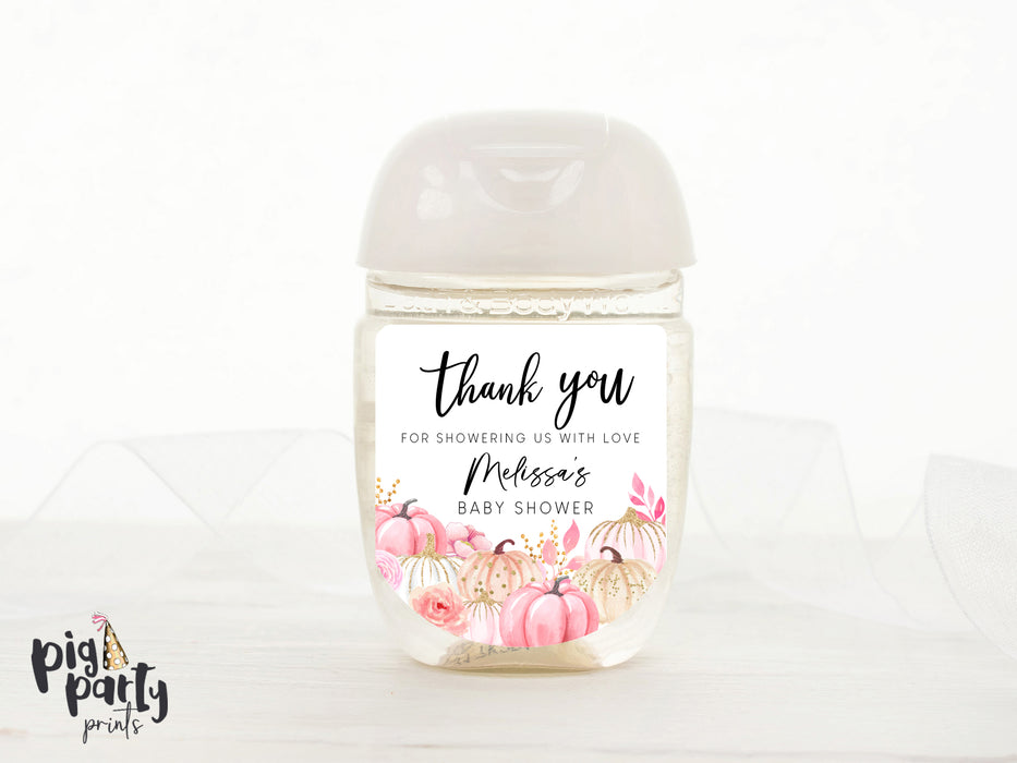 Pink Pumpkin Baby Shower Hand Sanitizer Label