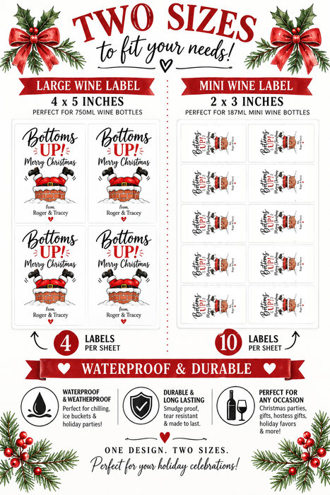 Bottoms Up Santa Christmas Wine Labels
