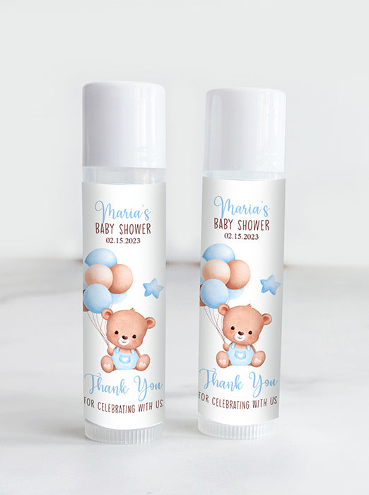 Blue Bear Baby Shower Lip Balm Labels