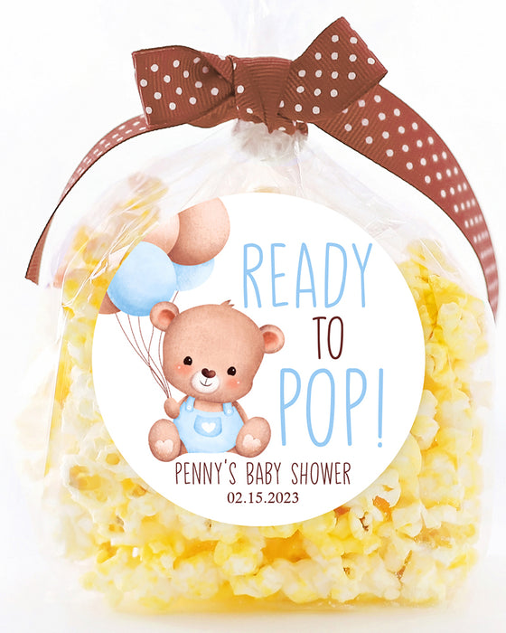 Blue Bear Ready to Pop Baby Shower Stickers