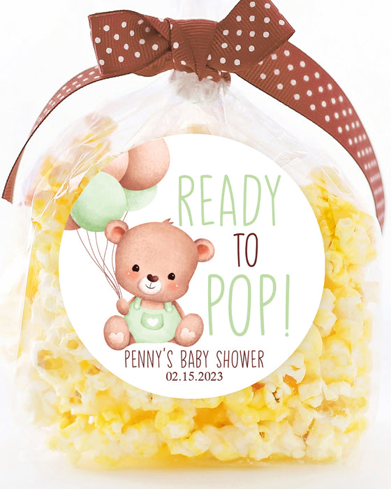 Green Bear Ready to Pop Baby Shower Stickers