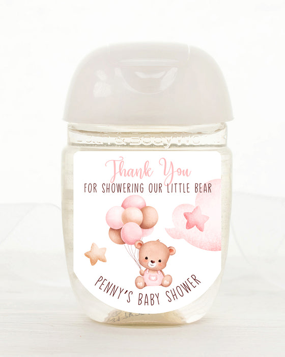 Pink Bear Balloons Baby Hand Sanitizer Label