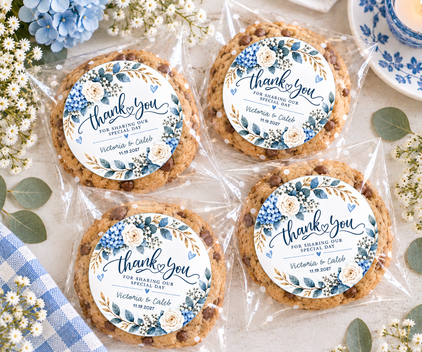 Blue Floral Wreath Wedding Favor Stickers