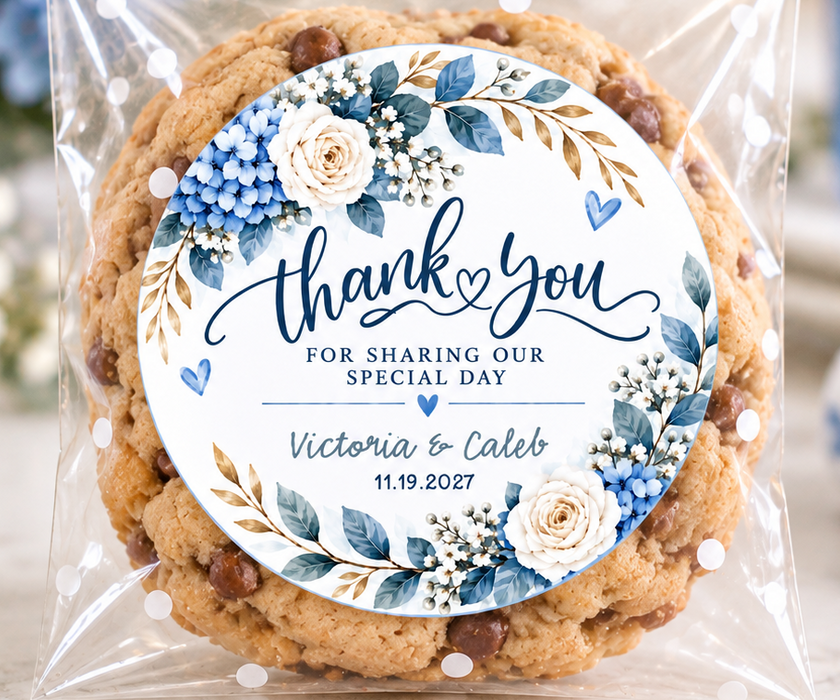 Blue Floral Wreath Wedding Favor Stickers