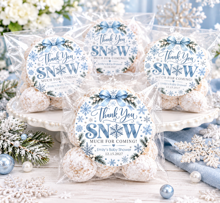 Blue Snowflake Baby Shower Labels