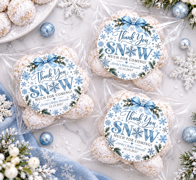 Blue Snowflake Baby Shower Labels