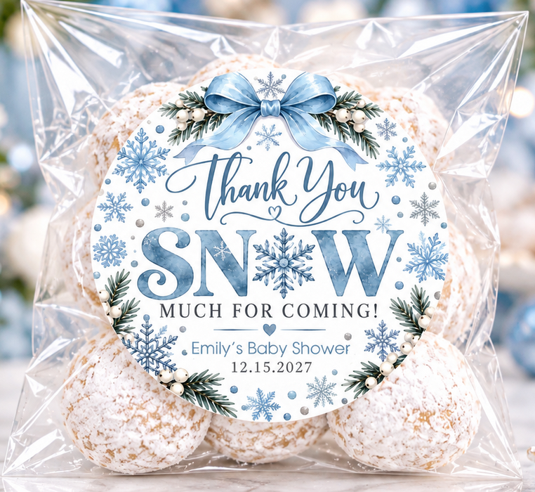 Blue Snowflake Baby Shower Labels