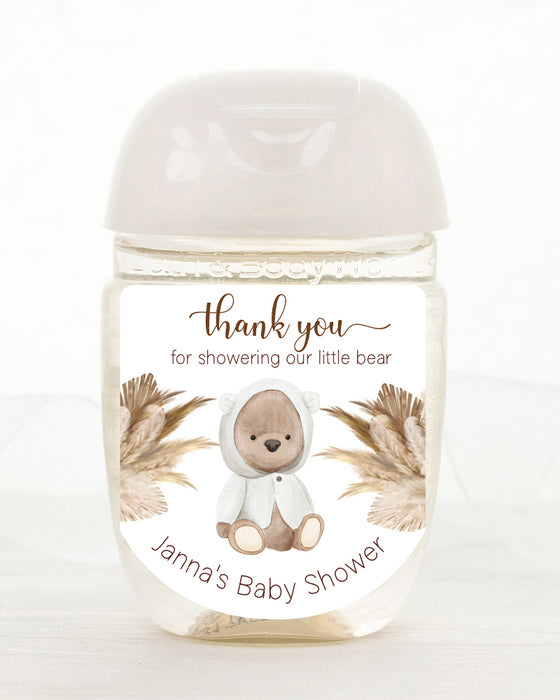 Boho Hooded Bear Baby Shower Hand Sanitizer Label
