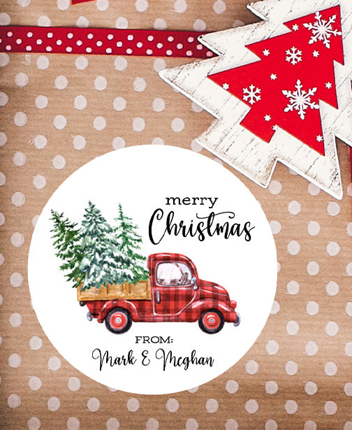 Buffalo Plaid Red Truck Christmas Stickers