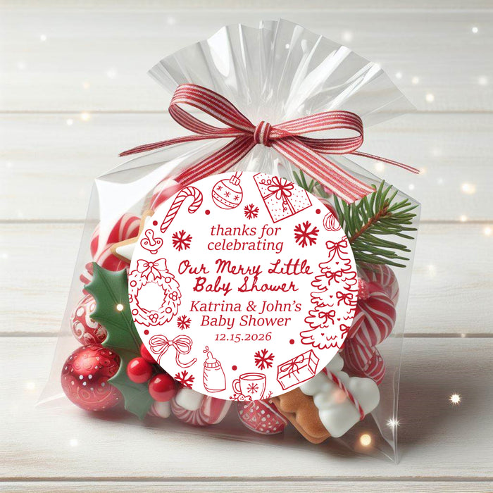Red Christmas Doodles Baby Shower Stickers