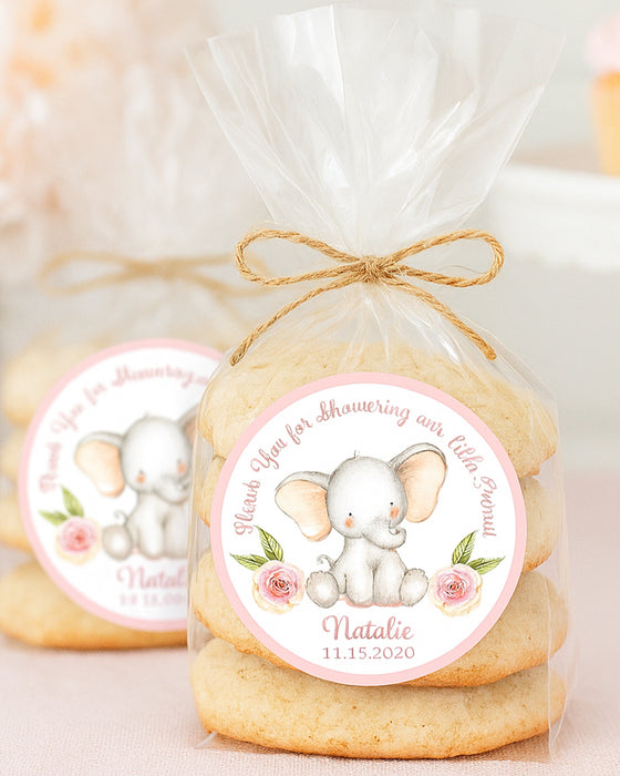 Little Peanut Pink Elephant Baby Shower Stickers