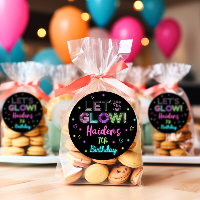 Glow Birthday Stickers, Neon Glow Birthday Party Favor Stickers
