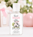 A clear plastic hand sanitizer bottle with a white cap and a custom printed white label. The label features the text 'Good HANDS HELP you HOME' with a small illustration of a house and the name 'Brittany Bryant' below it.