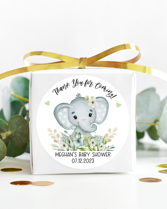 Green Elephant Baby Shower Stickers