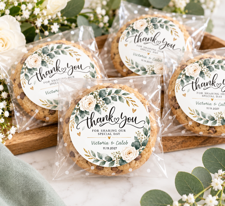 Green Floral Wreath Wedding Favor Stickers