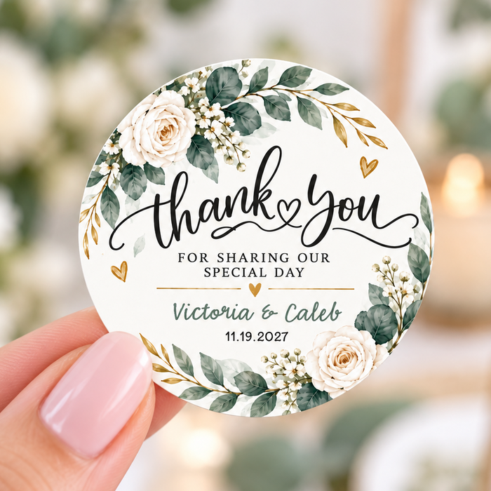 Green Floral Wreath Wedding Favor Stickers
