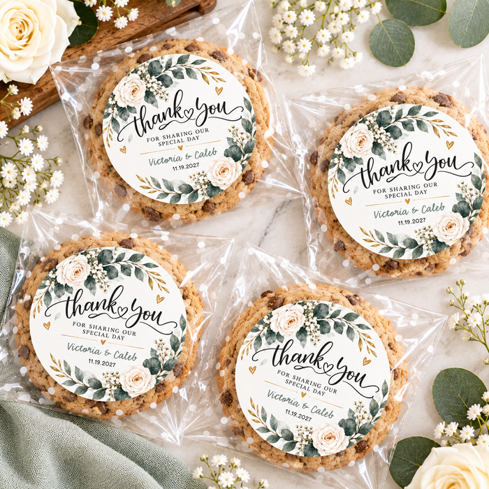 Green Floral Wreath Wedding Favor Stickers