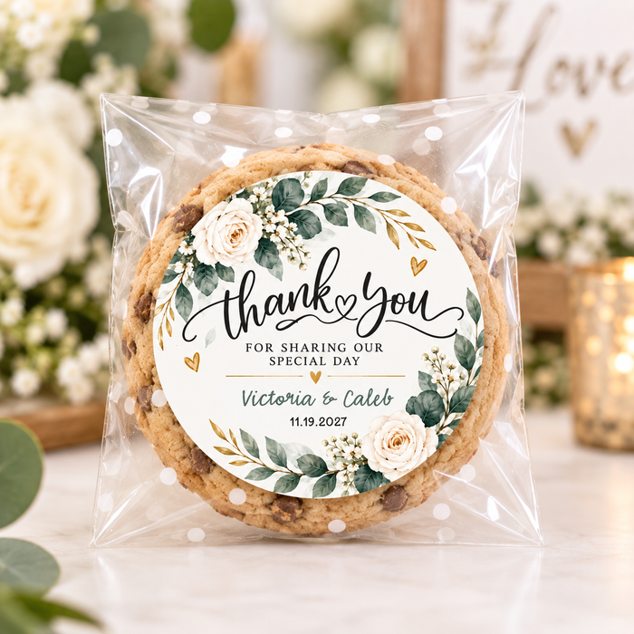 Green Floral Wreath Wedding Favor Stickers