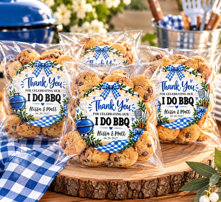 I Do BBQ Wedding Favor Labels - Blue