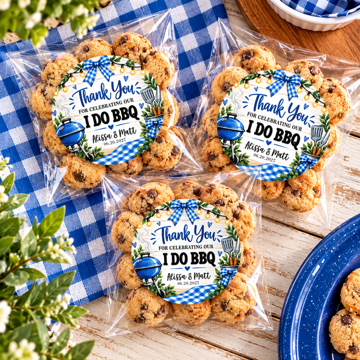 I Do BBQ Wedding Favor Labels - Blue