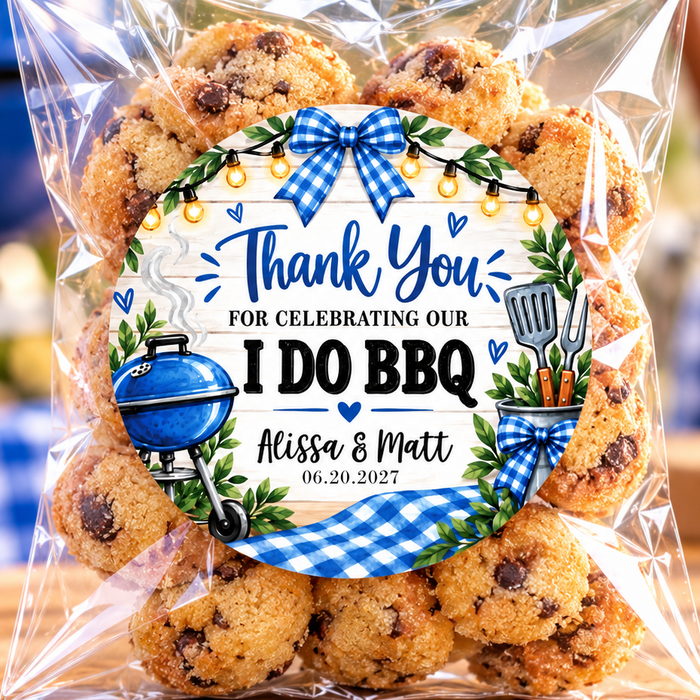 I Do BBQ Wedding Favor Labels - Blue