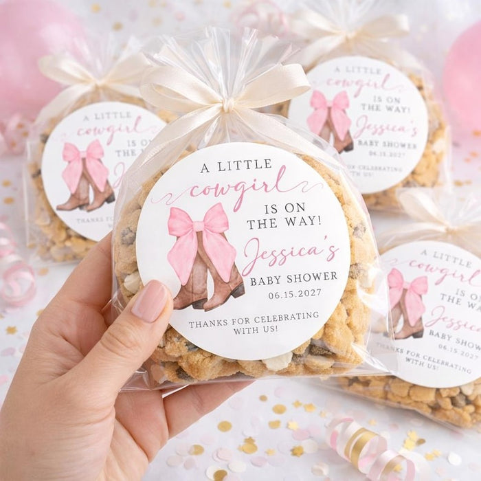 Cowgirl Boots Bow Baby Shower Label Stickers