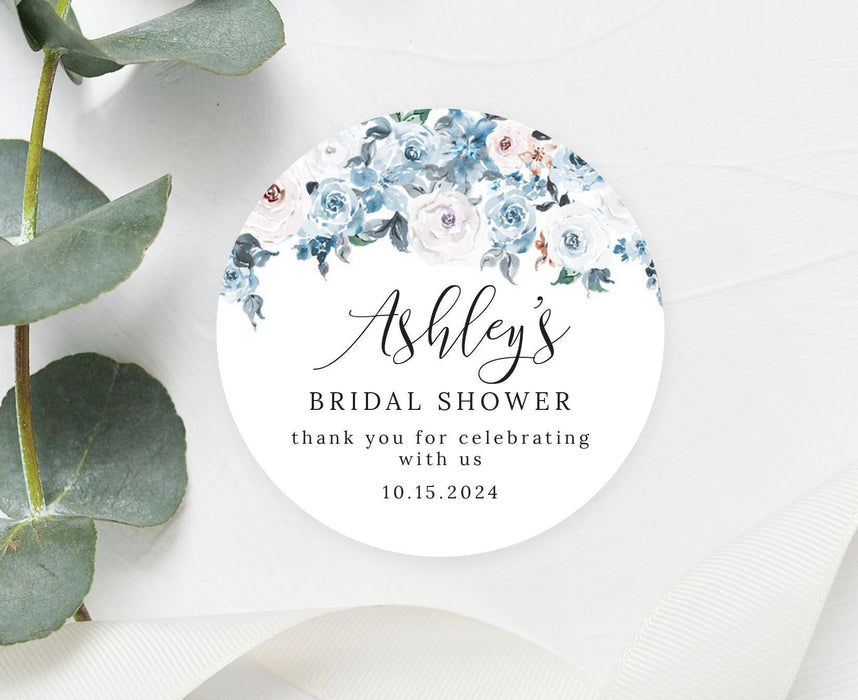 Blue Floral Bridal Shower Stickers