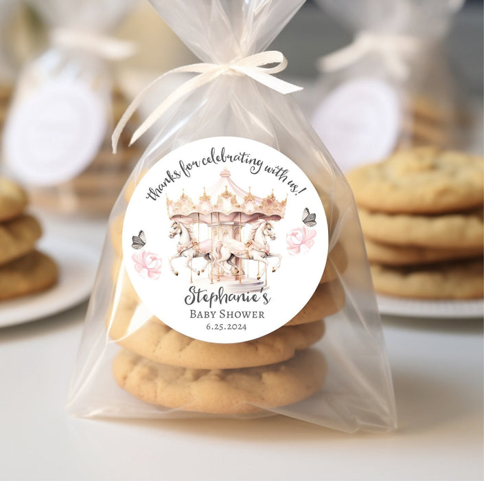 Pink Carousel Baby Shower Stickers
