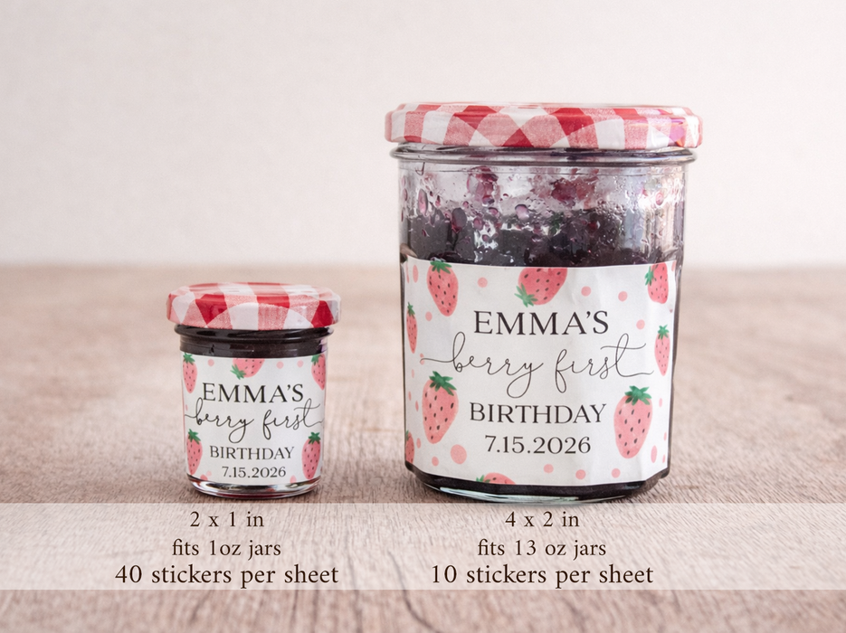 Berry First Birthday Strawberry Jam Labels