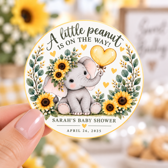 Sunflower Elephant Baby Shower Stickers
