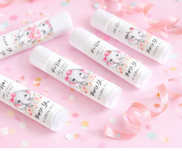 Pink Elephant Baby Shower Lip Balm Labels
