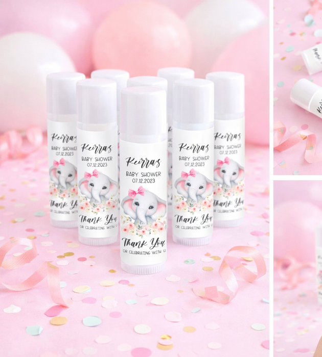 Pink Elephant Baby Shower Lip Balm Labels