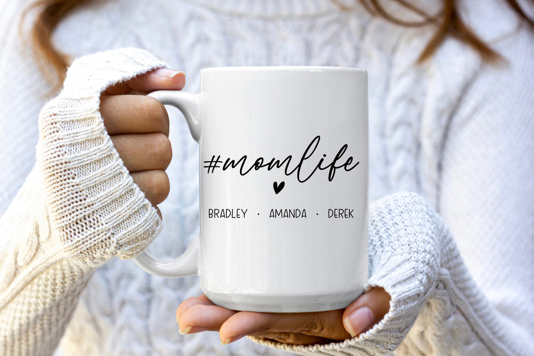 Custom #MomLife Mug with Children's Names | Personalized Ceramic Coffee Gift