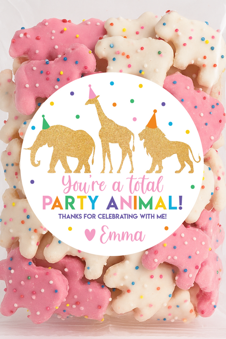 Pink Circus Party Animal Birthday Favor Stickers