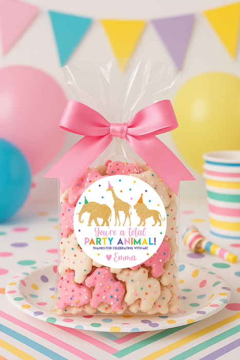 Pink Circus Party Animal Birthday Favor Stickers