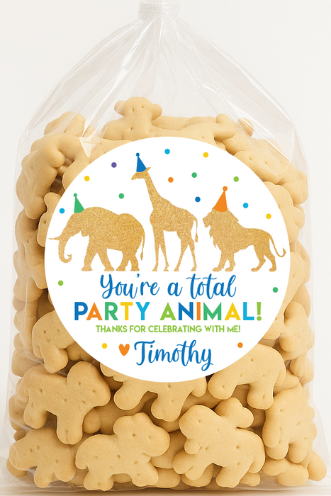 Blue Circus Party Animal Birthday Favor Stickers