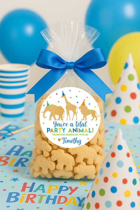 Blue Circus Party Animal Birthday Favor Stickers