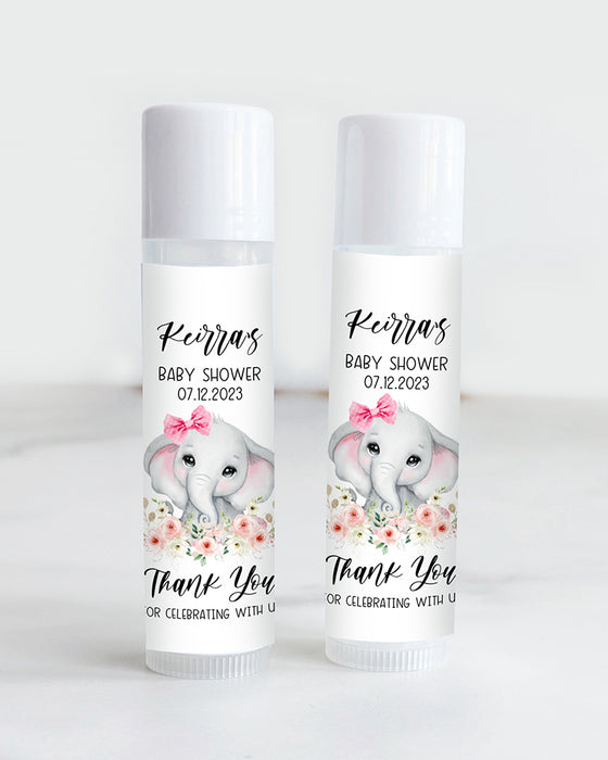 Pink Elephant Baby Shower Lip Balm Labels