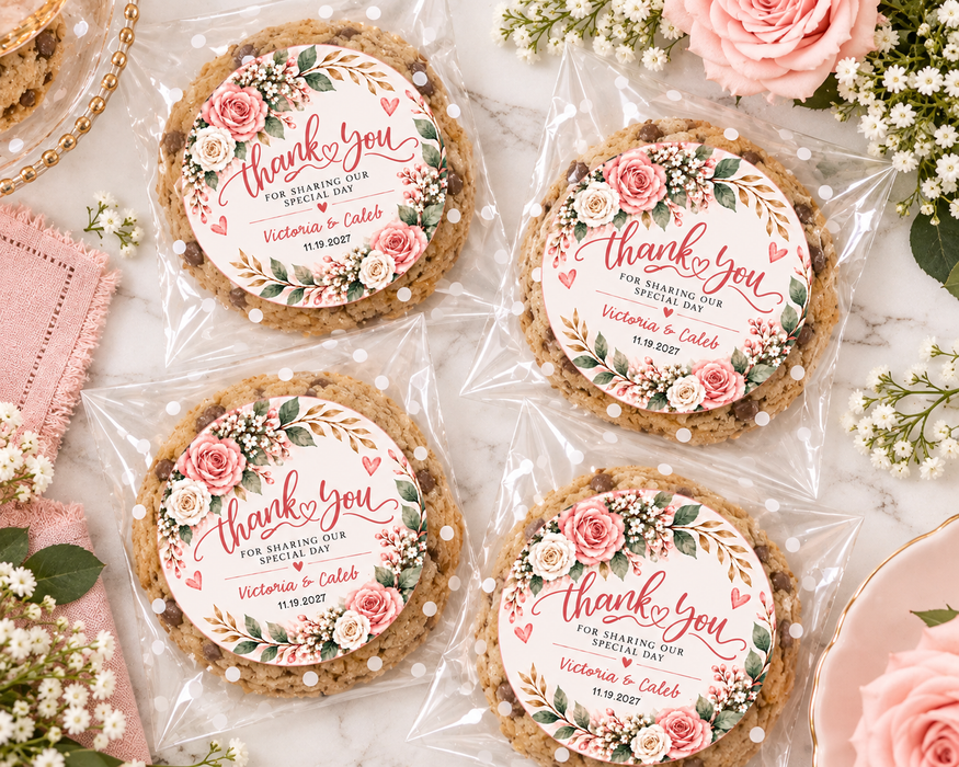 Pink Floral Wreath Wedding Favor Stickers