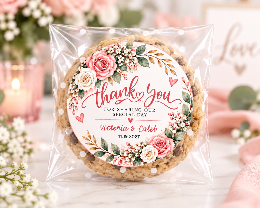 Pink Floral Wreath Wedding Favor Stickers