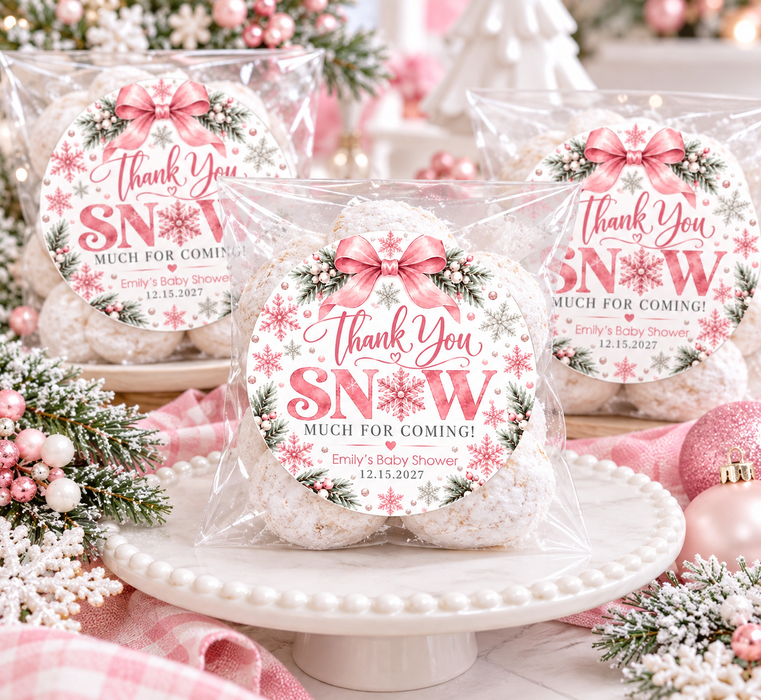Pink Snowflake Baby Shower Labels