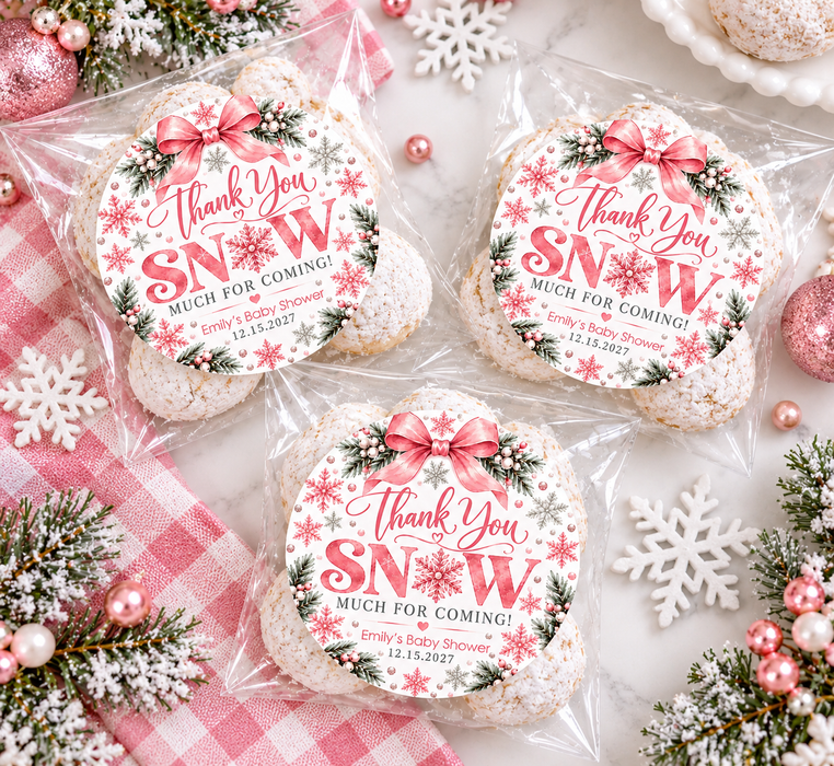 Pink Snowflake Baby Shower Labels