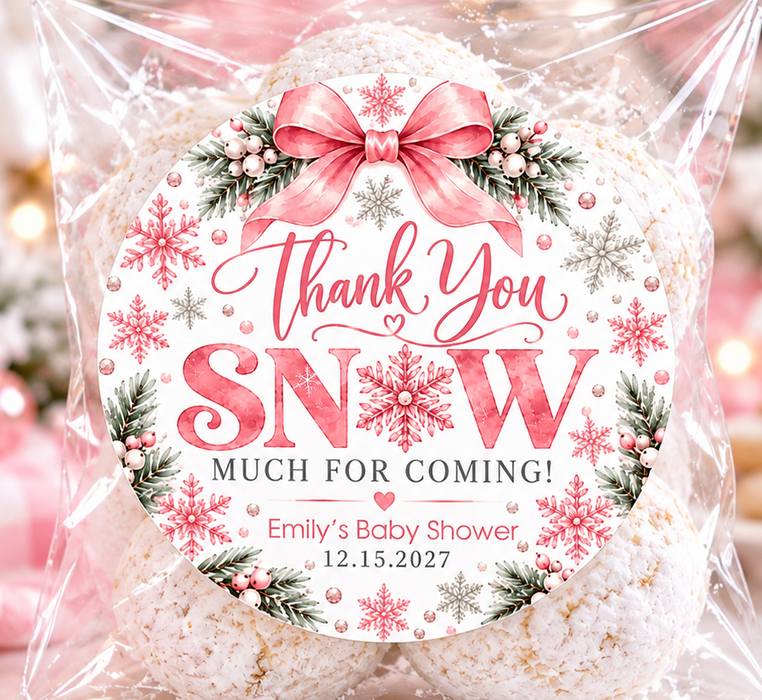 Pink Snowflake Baby Shower Labels