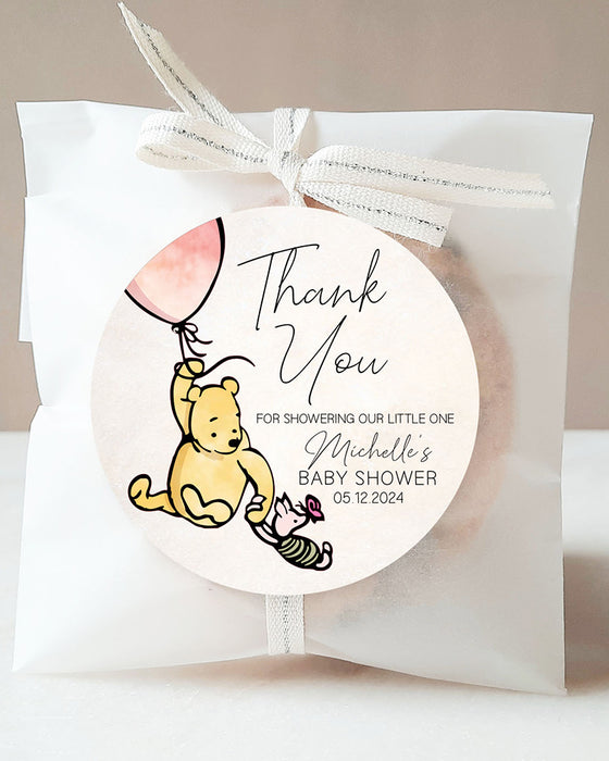 Balloon Pooh Baby Shower Stickers
