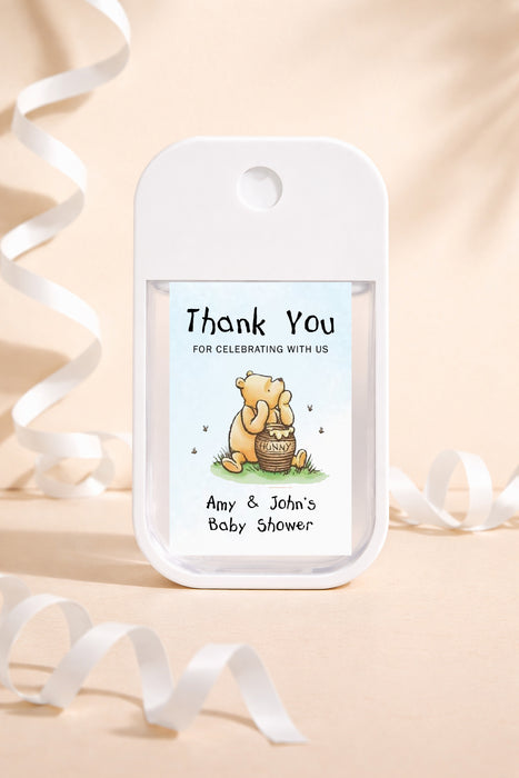 Classic Pooh Baby Shower Hand Sanitizer Label