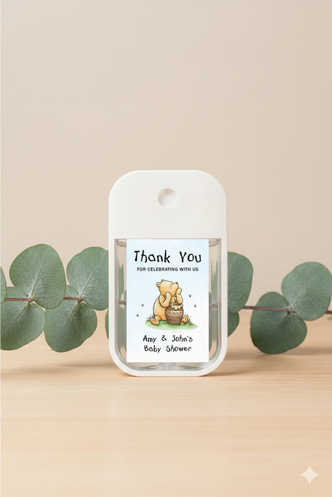 Classic Pooh Baby Shower Hand Sanitizer Label