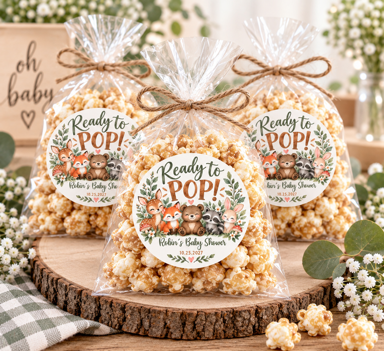Ready to Pop Woodland Baby Shower Stickers
