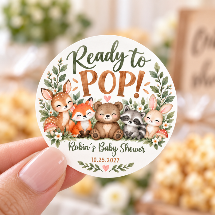 Ready to Pop Woodland Baby Shower Stickers