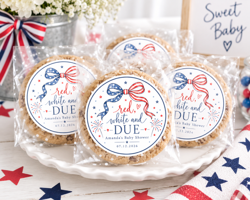 Red White & Due Baby Shower Stickers
